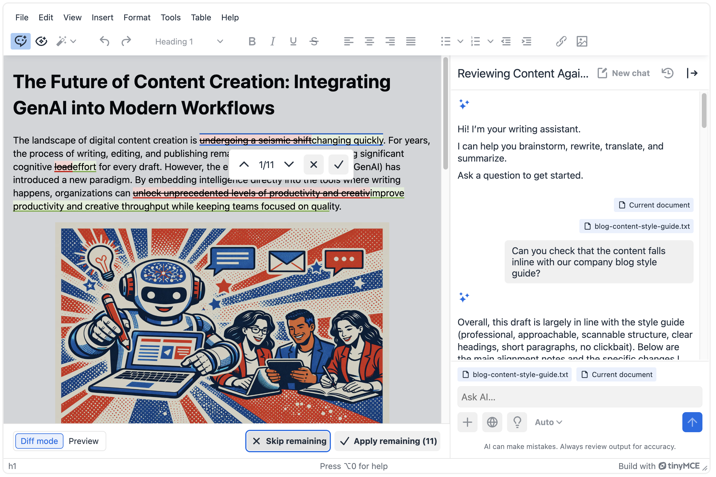 TinyMCE AI Chat reject button